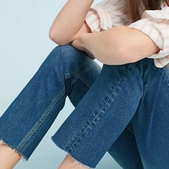 Anthropologie Pilcro Blue Mid-Rise Raw Hem Slim Straight Crop Ankle Jean Pants - Picture 3 of 12